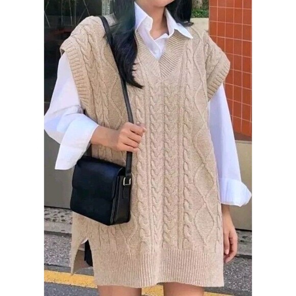 Boutique Dazy Dark Chocate Brown Cable Knit V-Neck Sleeveless Sweater Vest M - Picture 1 of 8